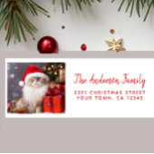 Vrolijk kerstfeest van de kat in een kerstmuts etiket