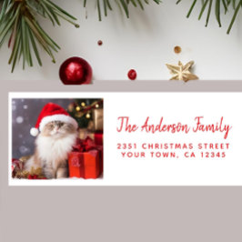 Vrolijk kerstfeest van de kat in een kerstmuts etiket