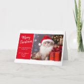 Vrolijk kerstfeest van de kat in een kerstmuts feestdagen kaart (Voorkant)