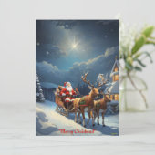 Vrolijk kerstfeest van de Kerstman en zijn rendier Feestdagenkaart (Staand voorkant)