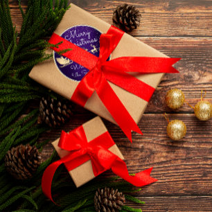 Vrolijk kerstfeest van de kerstman met de slachter ronde sticker