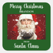 Vrolijk kerstfeest van de kerstman, voeg groene na vierkante sticker (Voorkant)