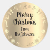 Vrolijk kerstfeest van de naam Gold Reindeer Wreat Ronde Sticker (Voorkant)