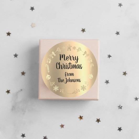 Vrolijk kerstfeest van de naam Gold Reindeer Wreat Ronde Sticker