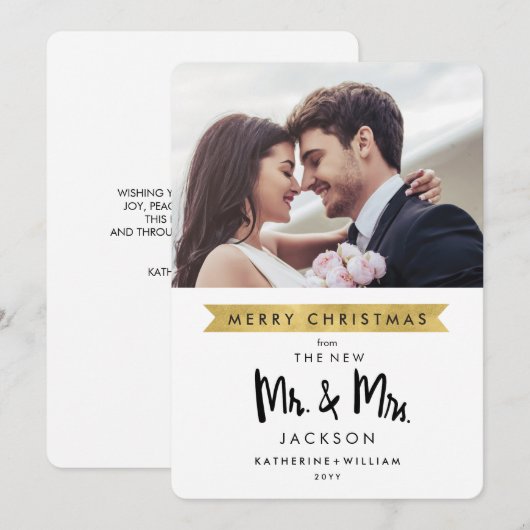 Vrolijk kerstfeest van de nieuwe meneer en mevrouw feestdagenkaart (Voorkant / Achterkant)