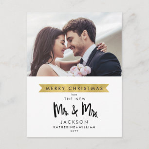 Vrolijk kerstfeest van de nieuwe Mr & Mrs One foto Feestdagenkaart
