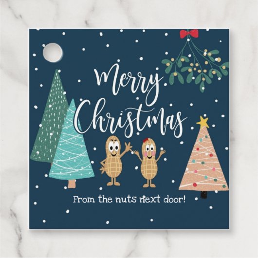 Vrolijk kerstfeest van de noten naast de deur! bedankjes labels (Voorkant)