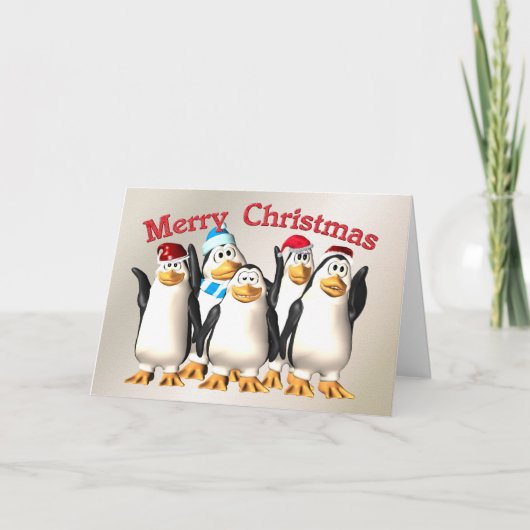 Vrolijk kerstfeest van de pinguïn-bende feestdagen kaart (Voorkant)