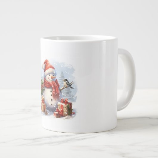 Vrolijk kerstfeest van de sneeuwman grote koffiekop (Voorkant rechts)