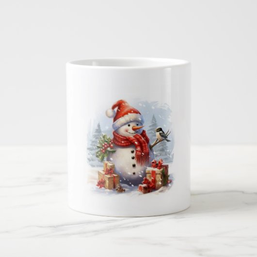 Vrolijk kerstfeest van de sneeuwman grote koffiekop (Voorkant)