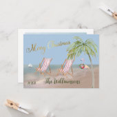 Vrolijk kerstfeest van de strandpalmboom Flamingo Kaart (Voorkant / Achterkant in situ)