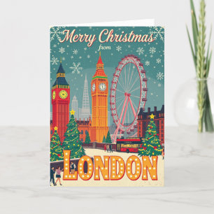 Vrolijk kerstfeest van de Vintage van Londen Retro Feestdagen Kaart