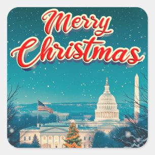 Vrolijk kerstfeest van de Vintage van Washington Vierkante Sticker