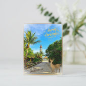 Vrolijk kerstfeest van de vuurtoren van Sanibel Is Feestdagenkaart (Staand voorkant)