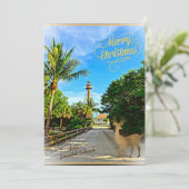 Vrolijk kerstfeest van de vuurtoren van Sanibel Is Feestdagenkaart (Staand voorkant)