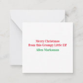 Vrolijk kerstfeest van deze kleine chagrijnige elf notitiekaartje (Achterkant)