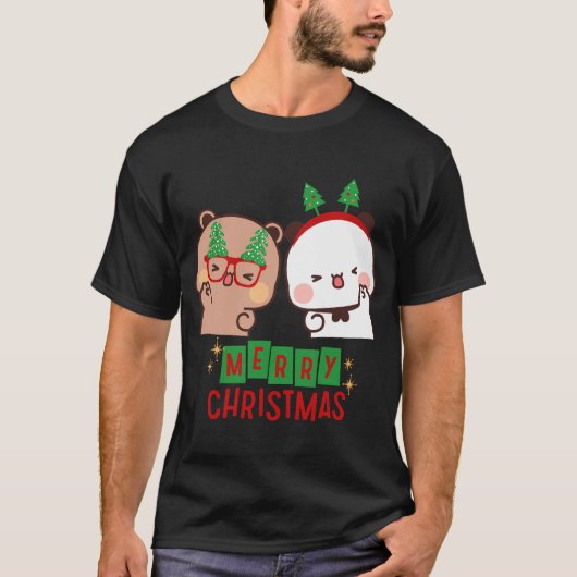 Vrolijk kerstfeest van Dudu Beer en Bubu Panda T-shirt (Voorkant)