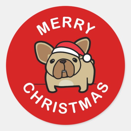 Vrolijk kerstfeest van Fawn Santa Frenchie - Rood Ronde Sticker (Voorkant)