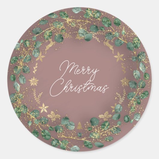 Vrolijk kerstfeest van groen Wreath Woodland Wood Ronde Sticker (Voorkant)