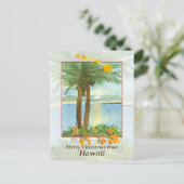 Vrolijk kerstfeest van Hawaii Ocean Sunrise Palms Feestdagenkaart (Staand voorkant)