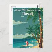 Vrolijk kerstfeest van Hawaii Tropical Santa Surfi Briefkaart (Voorkant / Achterkant)