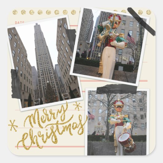 Vrolijk kerstfeest van het Rockefeller Plaza in NY Vierkante Sticker (Voorkant)