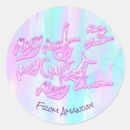 Vrolijk kerstfeest van holografie meisjesmodern ronde sticker