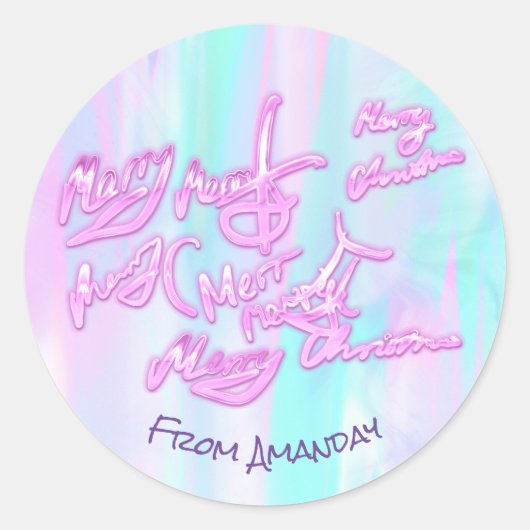 Vrolijk kerstfeest van holografie meisjesmodern ronde sticker (Voorkant)