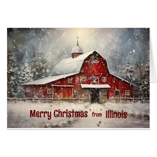 Vrolijk kerstfeest van Illinois Winter Barn Kaart (Voorkant Horizontaal)