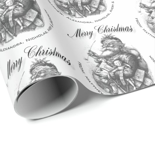 Vrolijk kerstfeest van:  kerstman met aangepaste n cadeaupapier (Rol Hoek)