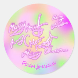 Vrolijk kerstfeest van kleurtherapie heet roze ronde sticker