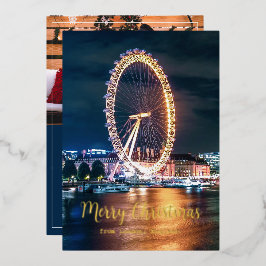 Vrolijk kerstfeest van Londen Familie Foto Folie Feestdagenkaart