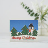 Vrolijk kerstfeest van makelaar versierde bomen me feestdagenkaart (Staand voorkant)