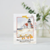 Vrolijk kerstfeest van Massachusetts Lighthouse Sn Feestdagenkaart (Staand voorkant)