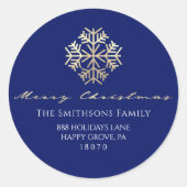 Vrolijk kerstfeest van Navy Gold RSVP-sneeuwvlokke Ronde Sticker (Voorkant)