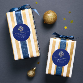 Vrolijk kerstfeest van Navy Gold RSVP-sneeuwvlokke Ronde Sticker