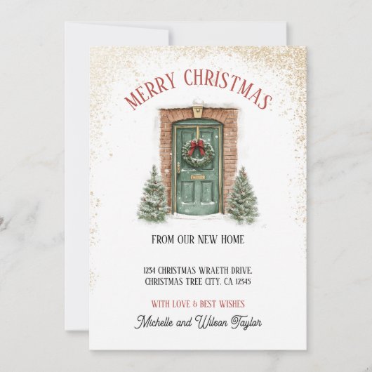Vrolijk kerstfeest van New Home Door Wreath Aankondiging (Voorkant)