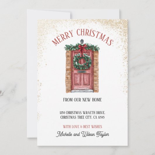 Vrolijk kerstfeest van New Home Door Wreath Aankondiging (Voorkant)
