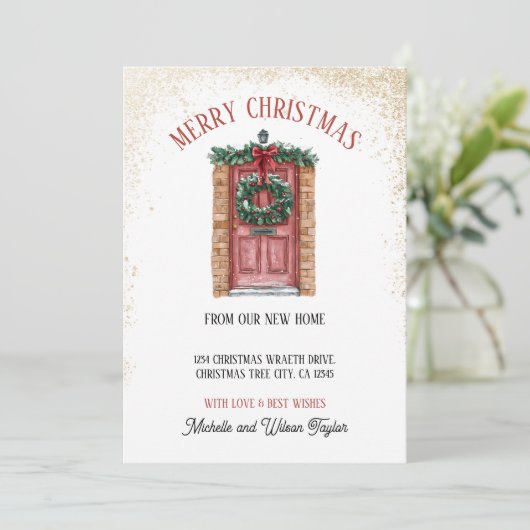 Vrolijk kerstfeest van New Home Door Wreath Aankondiging (Staand voorkant)