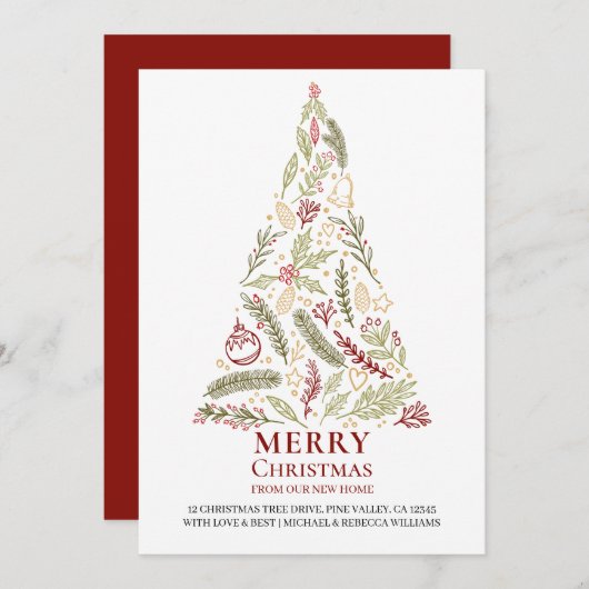 Vrolijk kerstfeest van New Home Pine en Holly Tree Aankondiging (Voorkant / Achterkant)