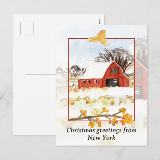 Vrolijk kerstfeest van New York Boerderij Red Wint Feestdagenkaart (Voorkant / Achterkant)