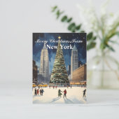 Vrolijk kerstfeest van New York City Ice Schaats T Briefkaart (Staand voorkant)