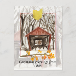 Vrolijk kerstfeest van Ohio Overdekte Brug Winter Feestdagenkaart