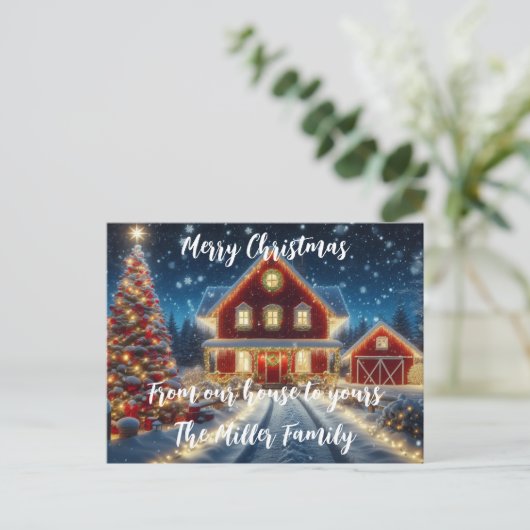 Vrolijk kerstfeest van ons huis naar dat van u briefkaart (Staand voorkant)