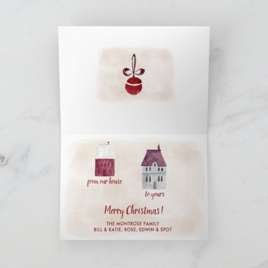 Vrolijk kerstfeest van ons huis naar dat van u feestdagen kaart (Binnen)