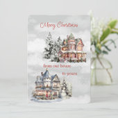 Vrolijk kerstfeest van ons huis naar het jouwe Vic Feestdagenkaart (Staand voorkant)