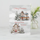 Vrolijk kerstfeest van ons huis naar het jouwe Vic Feestdagenkaart (Staand voorkant)