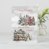 Vrolijk kerstfeest van ons huis naar het jouwe Vic Feestdagenkaart (Staand voorkant)