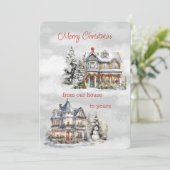 Vrolijk kerstfeest van ons huis naar het jouwe Vic Feestdagenkaart (Staand voorkant)