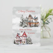 Vrolijk kerstfeest van ons huis naar het jouwe Vic Feestdagenkaart (Staand voorkant)